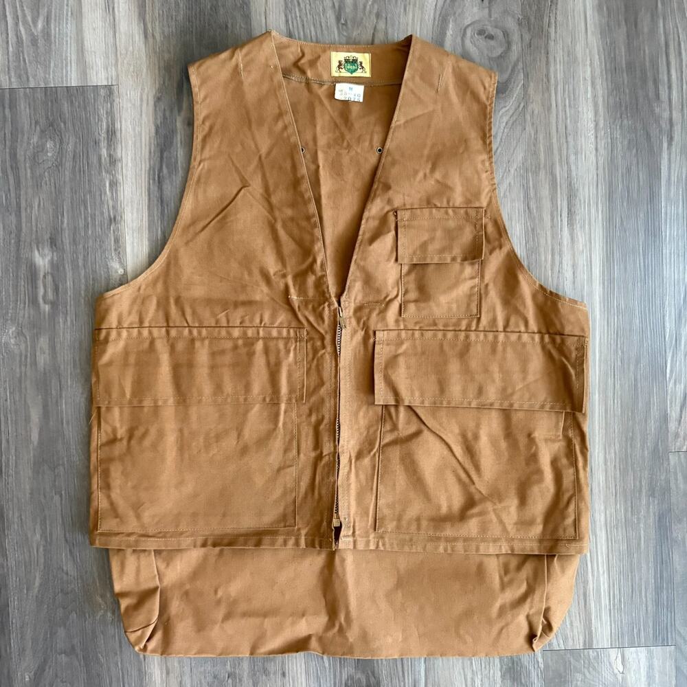 Vintage Ideal Hunting Vest Men's Size M Brown Talon Zipper 1960s NWOT
